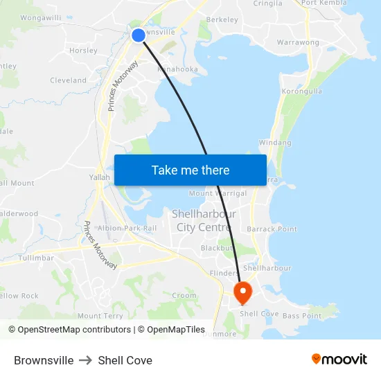 Brownsville to Shell Cove map