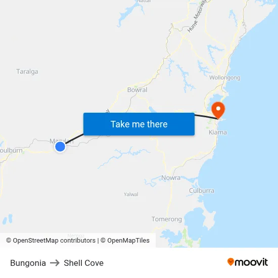 Bungonia to Shell Cove map