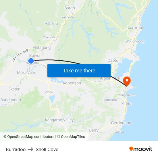 Burradoo to Shell Cove map