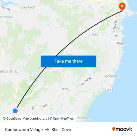 Cambewarra Village to Shell Cove map
