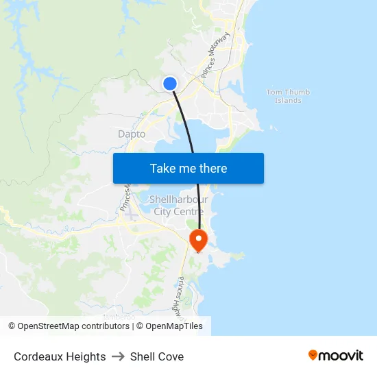 Cordeaux Heights to Shell Cove map