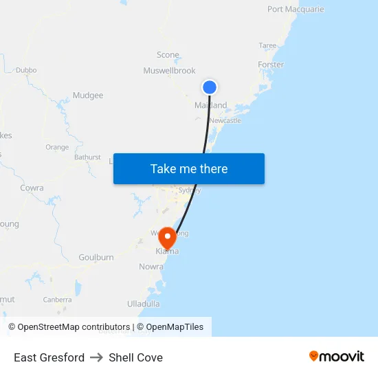 East Gresford to Shell Cove map