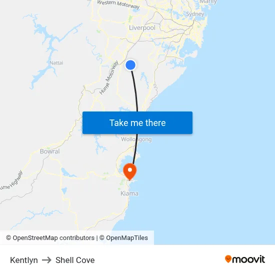 Kentlyn to Shell Cove map