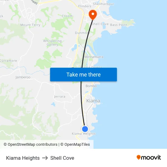 Kiama Heights to Shell Cove map