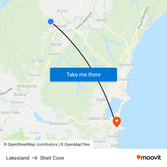 Lakesland to Shell Cove map