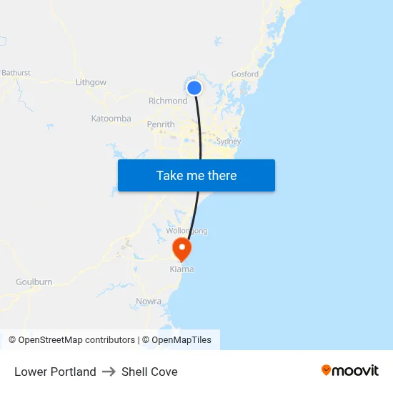 Lower Portland to Shell Cove map