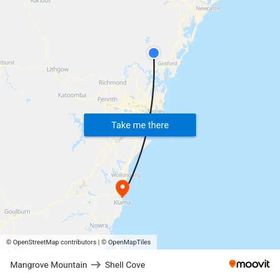 Mangrove Mountain to Shell Cove map