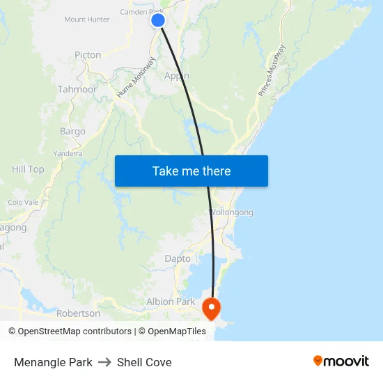 Menangle Park to Shell Cove map