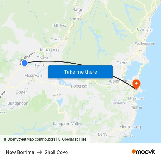 New Berrima to Shell Cove map