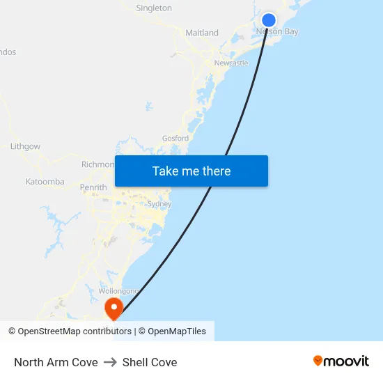 North Arm Cove to Shell Cove map