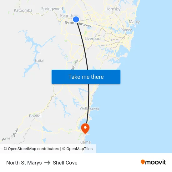 North St Marys to Shell Cove map