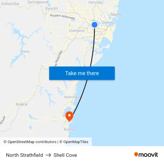 North Strathfield to Shell Cove map