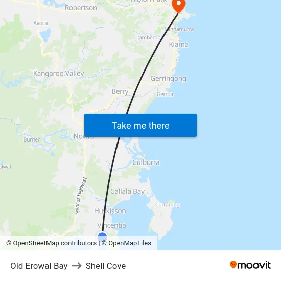 Old Erowal Bay to Shell Cove map