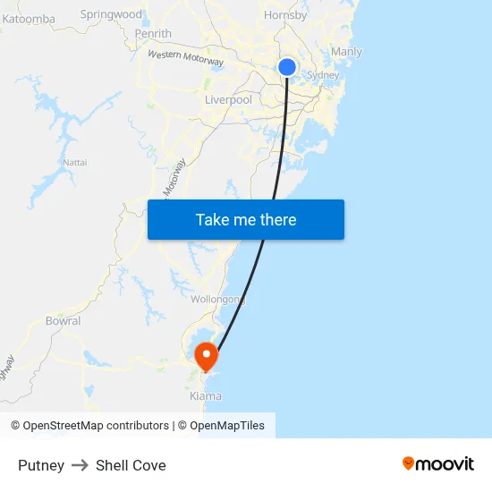 Putney to Shell Cove map