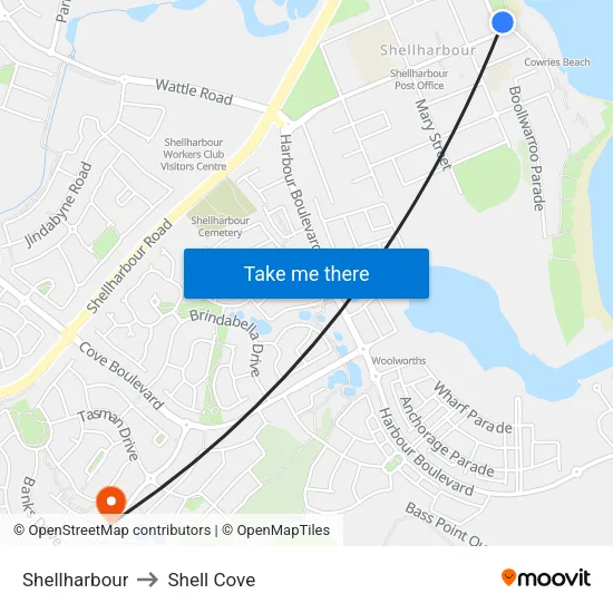 Shellharbour to Shell Cove map