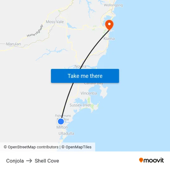 Conjola to Shell Cove map