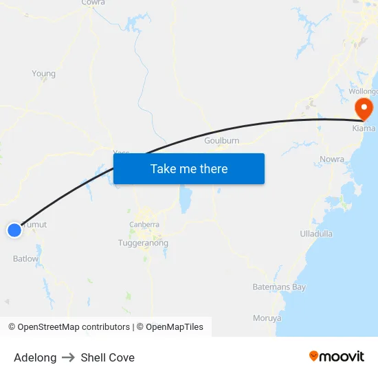 Adelong to Shell Cove map
