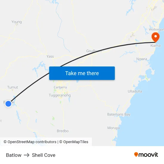 Batlow to Shell Cove map