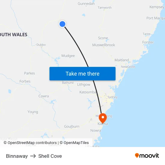 Binnaway to Shell Cove map