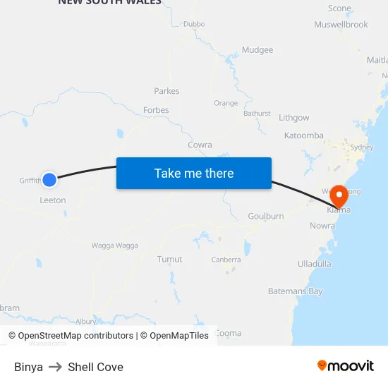 Binya to Shell Cove map