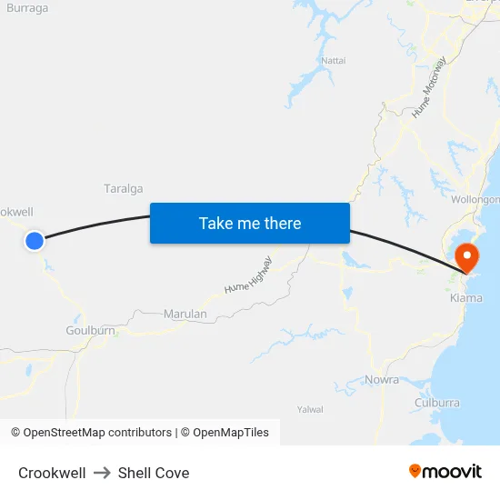 Crookwell to Shell Cove map
