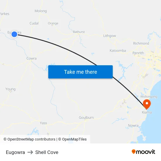 Eugowra to Shell Cove map