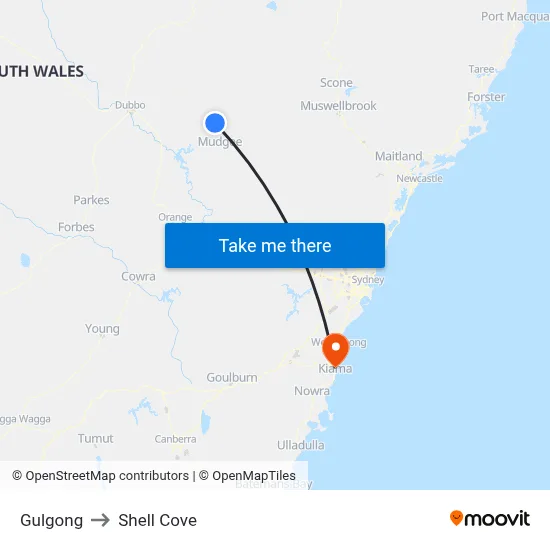 Gulgong to Shell Cove map