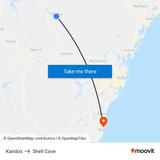 Kandos to Shell Cove map