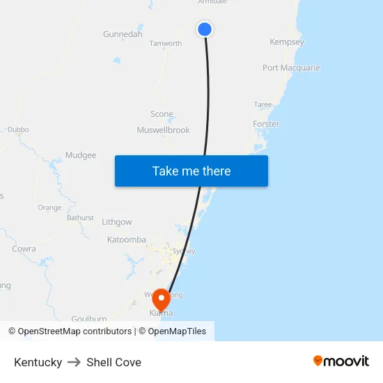 Kentucky to Shell Cove map