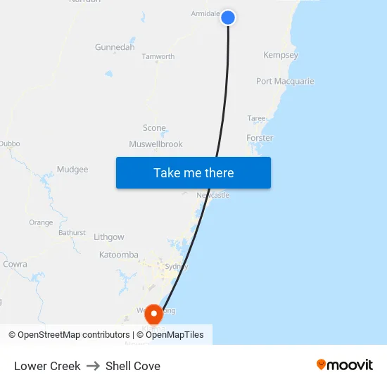 Lower Creek to Shell Cove map