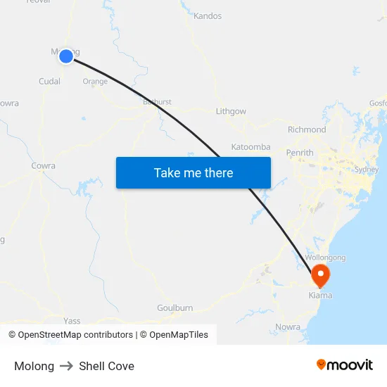 Molong to Shell Cove map