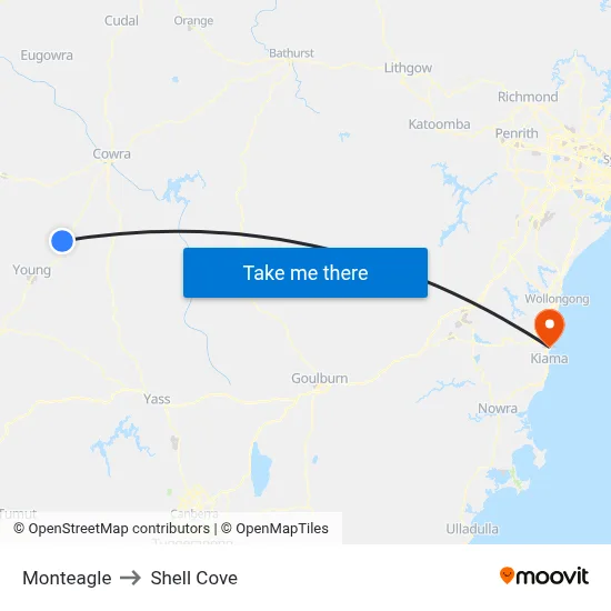 Monteagle to Shell Cove map