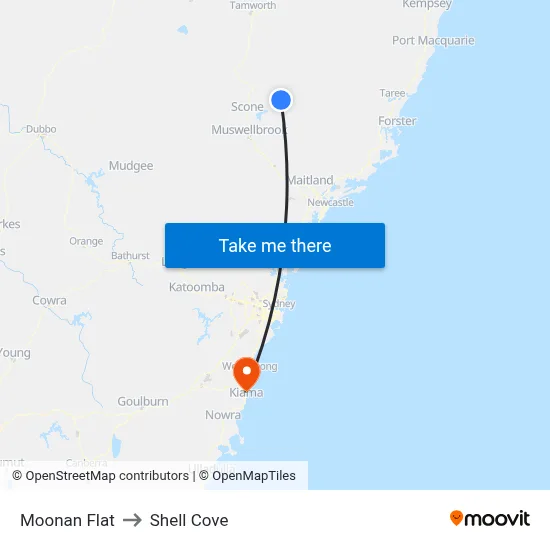 Moonan Flat to Shell Cove map