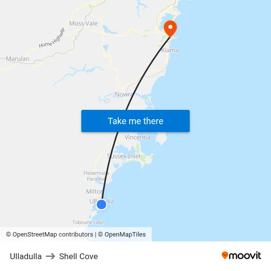 Ulladulla to Shell Cove map