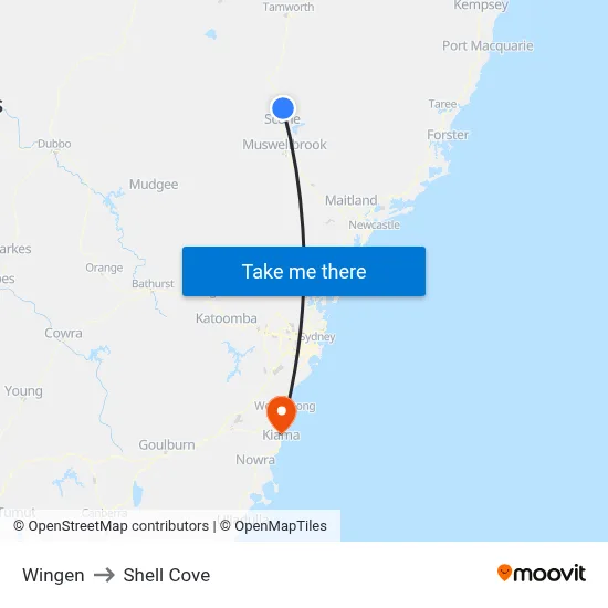 Wingen to Shell Cove map