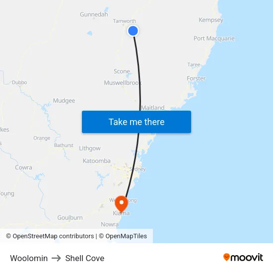 Woolomin to Shell Cove map