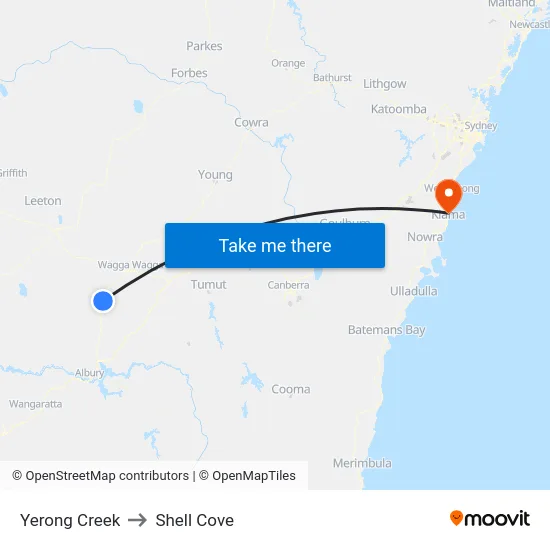 Yerong Creek to Shell Cove map