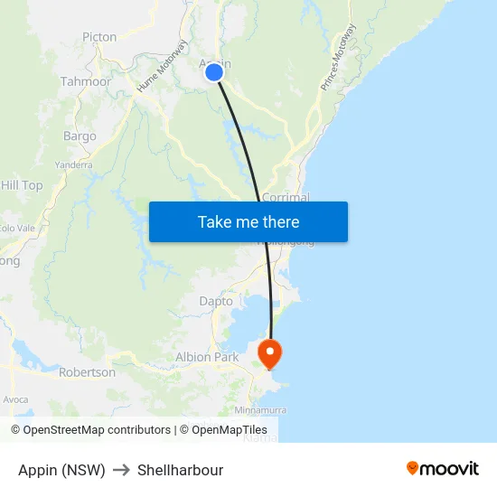 Appin (NSW) to Shellharbour map