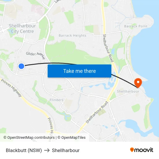 Blackbutt (NSW) to Shellharbour map