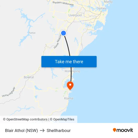 Blair Athol (NSW) to Shellharbour map