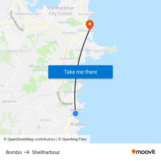 Bombo to Shellharbour map