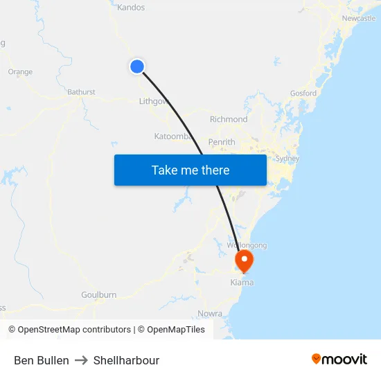 Ben Bullen to Shellharbour map