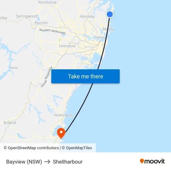 Bayview (NSW) to Shellharbour map