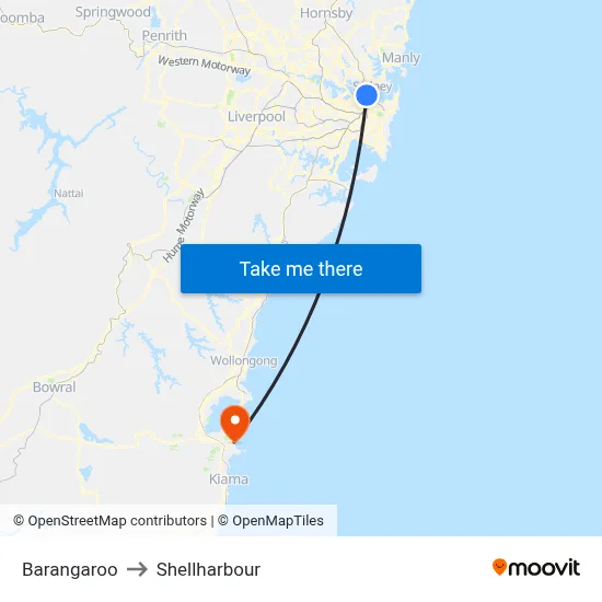 Barangaroo to Shellharbour map