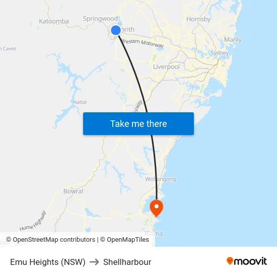 Emu Heights (NSW) to Shellharbour map