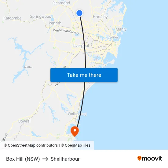 Box Hill (NSW) to Shellharbour map