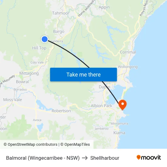 Balmoral (Wingecarribee - NSW) to Shellharbour map