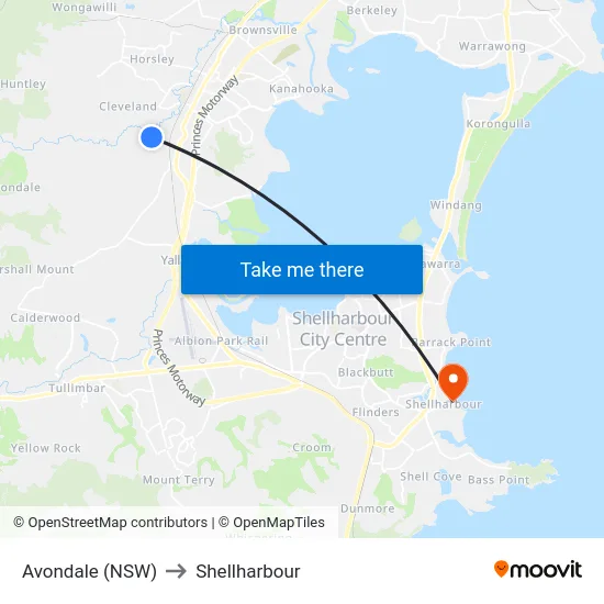 Avondale (NSW) to Shellharbour map