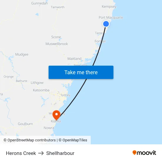 Herons Creek to Shellharbour map