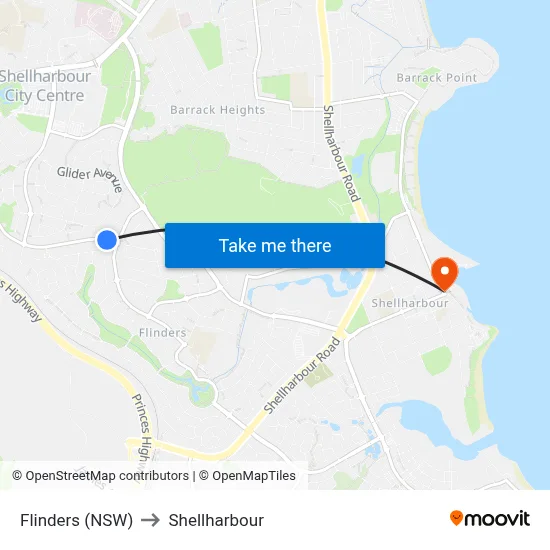 Flinders (NSW) to Shellharbour map
